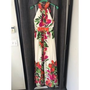 Halter high neck floral long dress